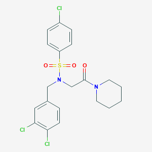 molecular formula C20H21Cl3N2O3S B298248 4-chloro-N-(3,4-dichlorobenzyl)-N-[2-oxo-2-(1-piperidinyl)ethyl]benzenesulfonamide 