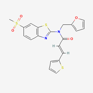 molecular formula C20H16N2O4S3 B2982489 (E)-N-(呋喃-2-基甲基)-N-(6-(甲磺酰基)苯并[d]噻唑-2-基)-3-(噻吩-2-基)丙烯酰胺 CAS No. 1007033-79-5