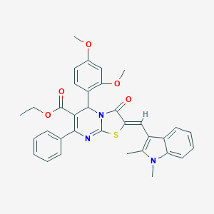 molecular formula C34H31N3O5S B298249 ethyl 5-(2,4-dimethoxyphenyl)-2-[(1,2-dimethyl-1H-indol-3-yl)methylene]-3-oxo-7-phenyl-2,3-dihydro-5H-[1,3]thiazolo[3,2-a]pyrimidine-6-carboxylate 