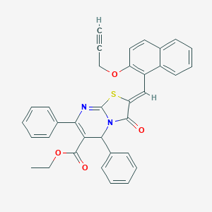 molecular formula C35H26N2O4S B298250 ethyl 3-oxo-5,7-diphenyl-2-{[2-(2-propynyloxy)-1-naphthyl]methylene}-2,3-dihydro-5H-[1,3]thiazolo[3,2-a]pyrimidine-6-carboxylate 