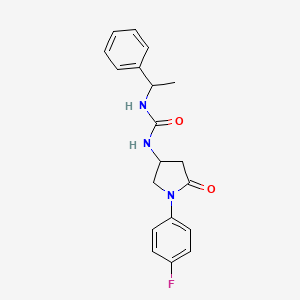 molecular formula C19H20FN3O2 B2982534 1-(1-(4-Fluorophenyl)-5-oxopyrrolidin-3-yl)-3-(1-phenylethyl)urea CAS No. 891106-23-3