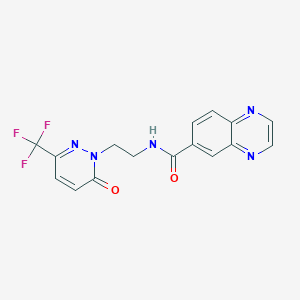 molecular formula C16H12F3N5O2 B2982536 N-[2-[6-Oxo-3-(trifluoromethyl)pyridazin-1-yl]ethyl]quinoxaline-6-carboxamide CAS No. 2415525-75-4
