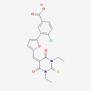 molecular formula C20H17ClN2O5S B298254 4-Chloro-3-[5-[(1,3-diethyl-4,6-dioxo-2-sulfanylidene-1,3-diazinan-5-ylidene)methyl]furan-2-yl]benzoic acid 
