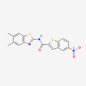 molecular formula C18H13N3O3S2 B2982547 N-(5,6-二甲基-1,3-苯并噻唑-2-基)-5-硝基-1-苯并噻吩-2-甲酰胺 CAS No. 886928-03-6
