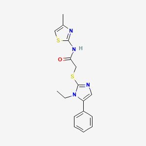 molecular formula C17H18N4OS2 B2982550 2-((1-ethyl-5-phenyl-1H-imidazol-2-yl)thio)-N-(4-methylthiazol-2-yl)acetamide CAS No. 1207011-01-5