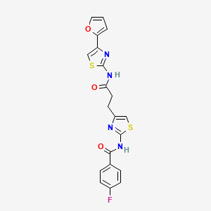 molecular formula C20H15FN4O3S2 B2982554 4-氟-N-(4-(3-((4-(呋喃-2-基)噻唑-2-基)氨基)-3-氧代丙基)噻唑-2-基)苯甲酰胺 CAS No. 1210240-80-4
