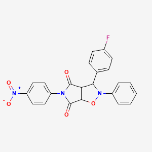 molecular formula C23H16FN3O5 B2982560 3-(4-fluorophenyl)-5-(4-nitrophenyl)-2-phenyldihydro-2H-pyrrolo[3,4-d]isoxazole-4,6(5H,6aH)-dione CAS No. 355115-12-7
