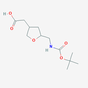 molecular formula C12H21NO5 B2982562 2-[5-[[(2-Methylpropan-2-yl)oxycarbonylamino]methyl]oxolan-3-yl]acetic acid CAS No. 2260936-75-0