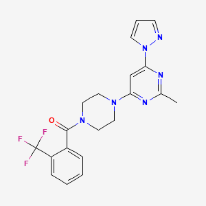 molecular formula C20H19F3N6O B2982567 (4-(2-甲基-6-(1H-吡唑-1-基)嘧啶-4-基)哌嗪-1-基)(2-(三氟甲基)苯基)甲苯酮 CAS No. 1171073-81-6