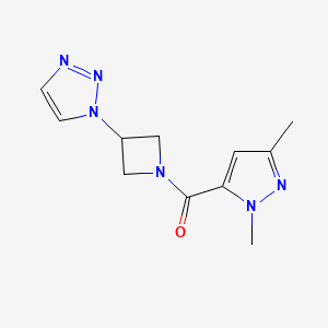 molecular formula C11H14N6O B2982592 (3-(1H-1,2,3-triazol-1-yl)azetidin-1-yl)(1,3-dimethyl-1H-pyrazol-5-yl)methanone CAS No. 2201284-62-8