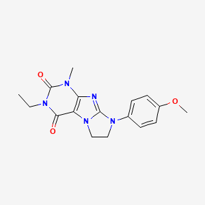 molecular formula C17H19N5O3 B2982594 2-Ethyl-6-(4-methoxyphenyl)-4-methyl-7,8-dihydropurino[7,8-a]imidazole-1,3-dione CAS No. 838885-17-9