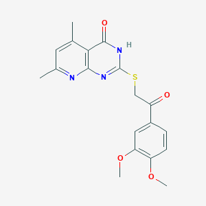 molecular formula C19H19N3O4S B2982602 1-(3,4-Dimethoxyphenyl)-2-((4-hydroxy-5,7-dimethylpyrido[2,3-d]pyrimidin-2-yl)thio)ethanone CAS No. 632289-22-6