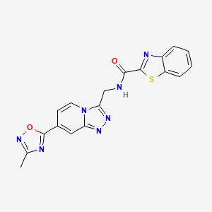 molecular formula C18H13N7O2S B2982606 N-((7-(3-methyl-1,2,4-oxadiazol-5-yl)-[1,2,4]triazolo[4,3-a]pyridin-3-yl)methyl)benzo[d]thiazole-2-carboxamide CAS No. 1903630-05-6