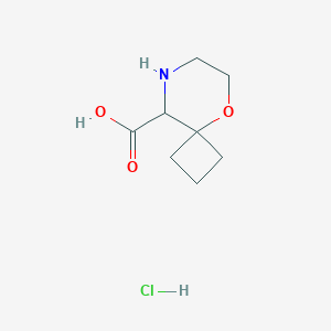 molecular formula C8H14ClNO3 B2982636 5-Oxa-8-azaspiro[3.5]nonane-9-carboxylic acid;hydrochloride CAS No. 2460755-71-7