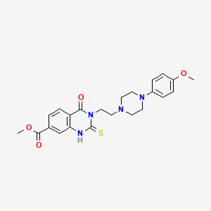 molecular formula C23H26N4O4S B2982637 Methyl 3-(2-(4-(4-methoxyphenyl)piperazin-1-yl)ethyl)-4-oxo-2-thioxo-1,2,3,4-tetrahydroquinazoline-7-carboxylate CAS No. 946215-89-0