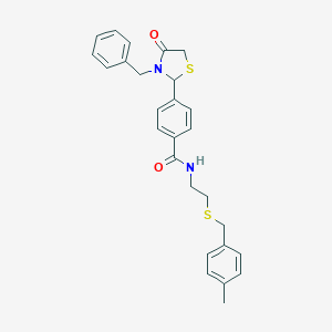 4-(3-benzyl-4-oxo-1,3-thiazolidin-2-yl)-N-{2-[(4-methylbenzyl)sulfanyl]ethyl}benzamide