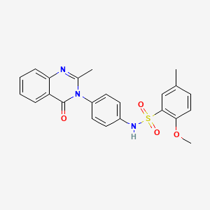 molecular formula C23H21N3O4S B2982641 2-甲氧基-5-甲基-N-(4-(2-甲基-4-氧代喹唑啉-3(4H)-基)苯基)苯磺酰胺 CAS No. 898428-97-2