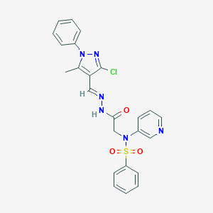 molecular formula C24H21ClN6O3S B298265 N-(2-{2-[(3-chloro-5-methyl-1-phenyl-1H-pyrazol-4-yl)methylene]hydrazino}-2-oxoethyl)-N-(3-pyridinyl)benzenesulfonamide 
