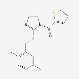 molecular formula C17H18N2OS2 B2982665 [2-[(2,5-Dimethylphenyl)methylsulfanyl]-4,5-dihydroimidazol-1-yl]-thiophen-2-ylmethanone CAS No. 851804-74-5