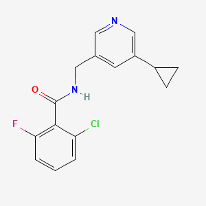 molecular formula C16H14ClFN2O B2982678 2-氯-N-((5-环丙基吡啶-3-基)甲基)-6-氟苯甲酰胺 CAS No. 2034205-34-8