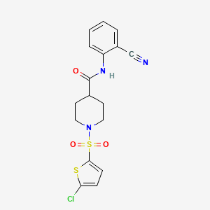 molecular formula C17H16ClN3O3S2 B2982682 1-((5-chlorothiophen-2-yl)sulfonyl)-N-(2-cyanophenyl)piperidine-4-carboxamide CAS No. 899959-15-0