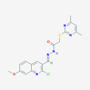 molecular formula C19H18ClN5O2S B298269 N'-[(2-chloro-7-methoxy-3-quinolinyl)methylene]-2-[(4,6-dimethyl-2-pyrimidinyl)sulfanyl]acetohydrazide 