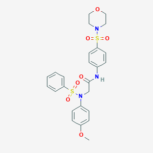 molecular formula C25H27N3O7S2 B298270 2-[4-methoxy(phenylsulfonyl)anilino]-N-[4-(4-morpholinylsulfonyl)phenyl]acetamide 