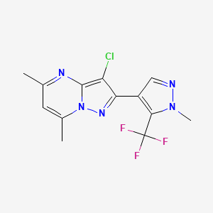 molecular formula C13H11ClF3N5 B2982706 3-chloro-5,7-dimethyl-2-[1-methyl-5-(trifluoromethyl)-1H-pyrazol-4-yl]pyrazolo[1,5-a]pyrimidine CAS No. 956370-70-0