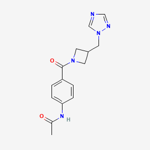 molecular formula C15H17N5O2 B2982707 N-(4-(3-((1H-1,2,4-triazol-1-yl)methyl)azetidine-1-carbonyl)phenyl)acetamide CAS No. 2319789-22-3