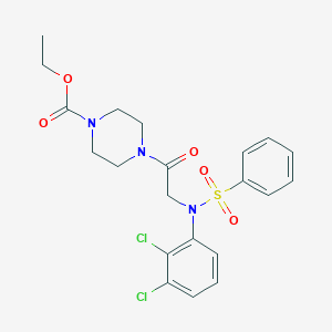 molecular formula C21H23Cl2N3O5S B298271 ethyl 4-[N-(2,3-dichlorophenyl)-N-(phenylsulfonyl)glycyl]piperazine-1-carboxylate 