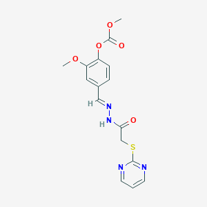 2-methoxy-4-((E)-{[(pyrimidin-2-ylthio)acetyl]hydrazono}methyl)phenyl methyl carbonate