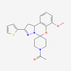 molecular formula C21H23N3O3S B2982724 1-(7-Methoxy-2-(thiophen-2-yl)-1,10b-dihydrospiro[benzo[e]pyrazolo[1,5-c][1,3]oxazine-5,4'-piperidin]-1'-yl)ethanone CAS No. 890095-96-2