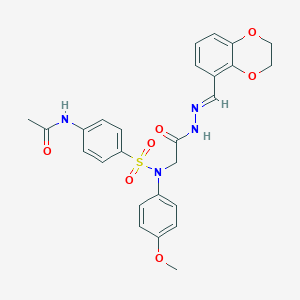 molecular formula C26H26N4O7S B298273 N-{4-[({2-[2-(2,3-dihydro-1,4-benzodioxin-5-ylmethylene)hydrazino]-2-oxoethyl}-4-methoxyanilino)sulfonyl]phenyl}acetamide 