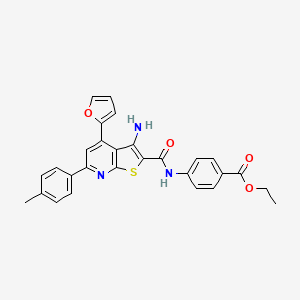 molecular formula C28H23N3O4S B2982750 Ethyl 4-(3-amino-4-(furan-2-yl)-6-(p-tolyl)thieno[2,3-b]pyridine-2-carboxamido)benzoate CAS No. 897833-16-8