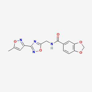 molecular formula C15H12N4O5 B2982781 N-((3-(5-甲基异恶唑-3-基)-1,2,4-恶二唑-5-基)甲基)苯并[d][1,3]二氧杂环-5-甲酰胺 CAS No. 2034459-86-2