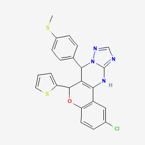 molecular formula C23H17ClN4OS2 B2982783 2-chloro-7-(4-(methylthio)phenyl)-6-(thiophen-2-yl)-7,12-dihydro-6H-chromeno[4,3-d][1,2,4]triazolo[1,5-a]pyrimidine CAS No. 868148-47-4