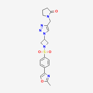 molecular formula C20H22N6O4S B2982793 1-((1-(1-((4-(2-甲基恶唑-4-基)苯基)磺酰基)氮杂环丁-3-基)-1H-1,2,3-三唑-4-基)甲基)吡咯烷-2-酮 CAS No. 2034251-03-9
