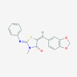 molecular formula C18H14N2O3S B298282 (2E,5E)-5-(1,3-benzodioxol-5-ylmethylidene)-3-methyl-2-(phenylimino)-1,3-thiazolidin-4-one 