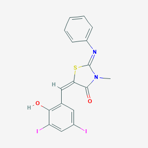 molecular formula C17H12I2N2O2S B298283 (2E,5E)-5-(2-hydroxy-3,5-diiodobenzylidene)-3-methyl-2-(phenylimino)-1,3-thiazolidin-4-one 