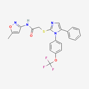 molecular formula C22H17F3N4O3S B2982853 N-(5-甲基异恶唑-3-基)-2-((5-苯基-1-(4-(三氟甲氧基)苯基)-1H-咪唑-2-基)硫代)乙酰胺 CAS No. 1226430-61-0