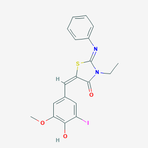 molecular formula C19H17IN2O3S B298286 3-Ethyl-5-(4-hydroxy-3-iodo-5-methoxybenzylidene)-2-(phenylimino)-1,3-thiazolidin-4-one 