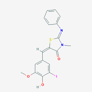molecular formula C18H15IN2O3S B298287 (2E,5E)-5-(4-hydroxy-3-iodo-5-methoxybenzylidene)-3-methyl-2-(phenylimino)-1,3-thiazolidin-4-one 