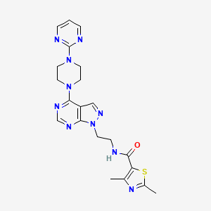 molecular formula C21H24N10OS B2982882 2,4-二甲基-N-(2-(4-(4-(嘧啶-2-基)哌嗪-1-基)-1H-吡唑并[3,4-d]嘧啶-1-基)乙基)噻唑-5-甲酰胺 CAS No. 1021123-46-5