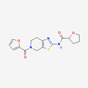 molecular formula C16H17N3O4S B2982912 N-(5-(furan-2-carbonyl)-4,5,6,7-tetrahydrothiazolo[5,4-c]pyridin-2-yl)tetrahydrofuran-2-carboxamide CAS No. 1396677-74-9