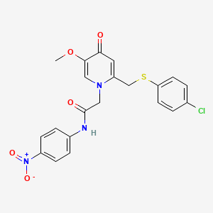 molecular formula C21H18ClN3O5S B2982923 2-(2-(((4-chlorophenyl)thio)methyl)-5-methoxy-4-oxopyridin-1(4H)-yl)-N-(4-nitrophenyl)acetamide CAS No. 941914-52-9