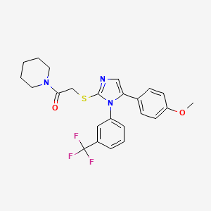 molecular formula C24H24F3N3O2S B2982946 2-((5-(4-methoxyphenyl)-1-(3-(trifluoromethyl)phenyl)-1H-imidazol-2-yl)thio)-1-(piperidin-1-yl)ethanone CAS No. 1226441-10-6