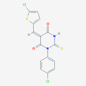 molecular formula C15H8Cl2N2O2S2 B298296 1-(4-chlorophenyl)-5-[(5-chloro-2-thienyl)methylene]-2-thioxodihydro-4,6(1H,5H)-pyrimidinedione 