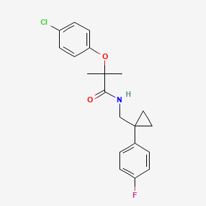 molecular formula C20H21ClFNO2 B2982961 2-(4-chlorophenoxy)-N-((1-(4-fluorophenyl)cyclopropyl)methyl)-2-methylpropanamide CAS No. 1211800-46-2
