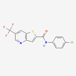 molecular formula C15H8ClF3N2OS B2982974 N-(4-chlorophenyl)-6-(trifluoromethyl)thieno[3,2-b]pyridine-2-carboxamide CAS No. 320420-33-5