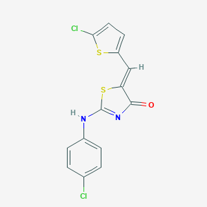 molecular formula C14H8Cl2N2OS2 B298298 (5Z)-2-(4-chloroanilino)-5-[(5-chlorothiophen-2-yl)methylidene]-1,3-thiazol-4-one 